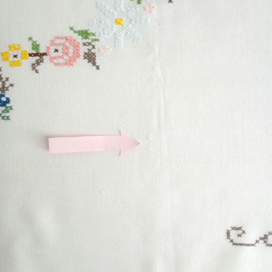 刺繍テーブルクロス／ふちレース／コットン／スウェーデン／北欧ヴィンテージ