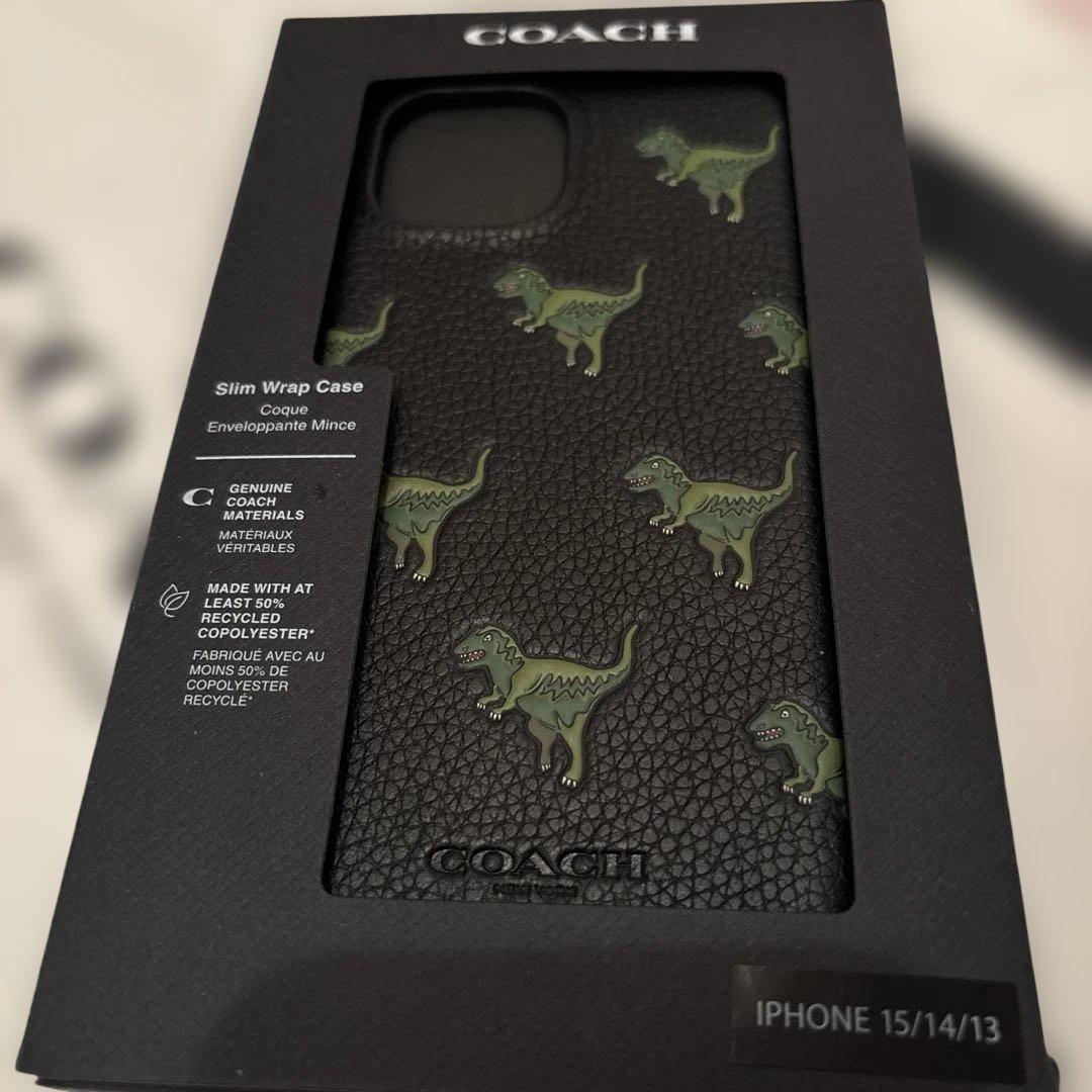 COACH コーチ　iPhone ケース　恐竜　ブラック系　本革