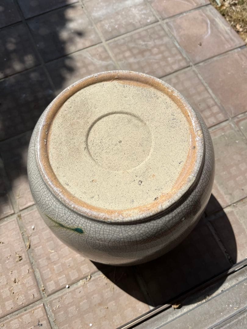 アンティーク　竹の絵柄　 陶器製 　円形鉢　火鉢　花入れ　花器