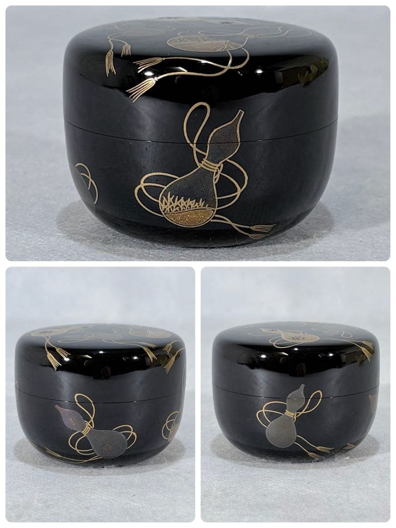 輪島塗　蒔絵師 池端治峰造　六瓢蒔絵利休箱　美品　共箱　茶道具　送料込