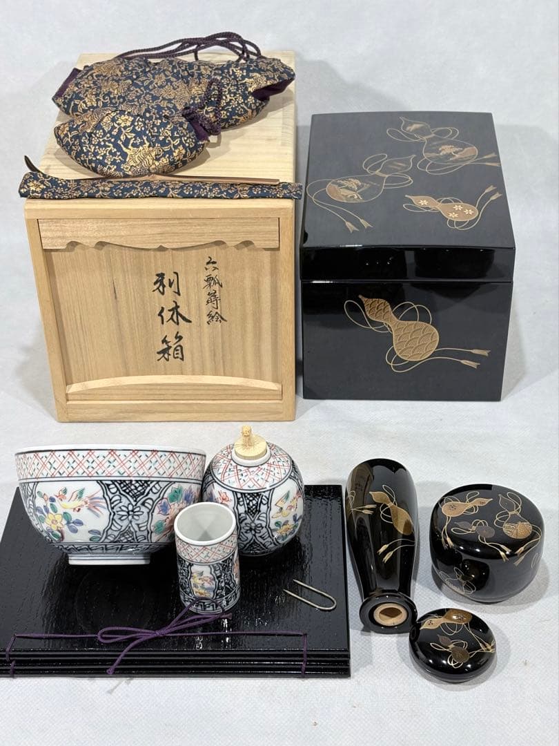 輪島塗　蒔絵師 池端治峰造　六瓢蒔絵利休箱　美品　共箱　茶道具　送料込