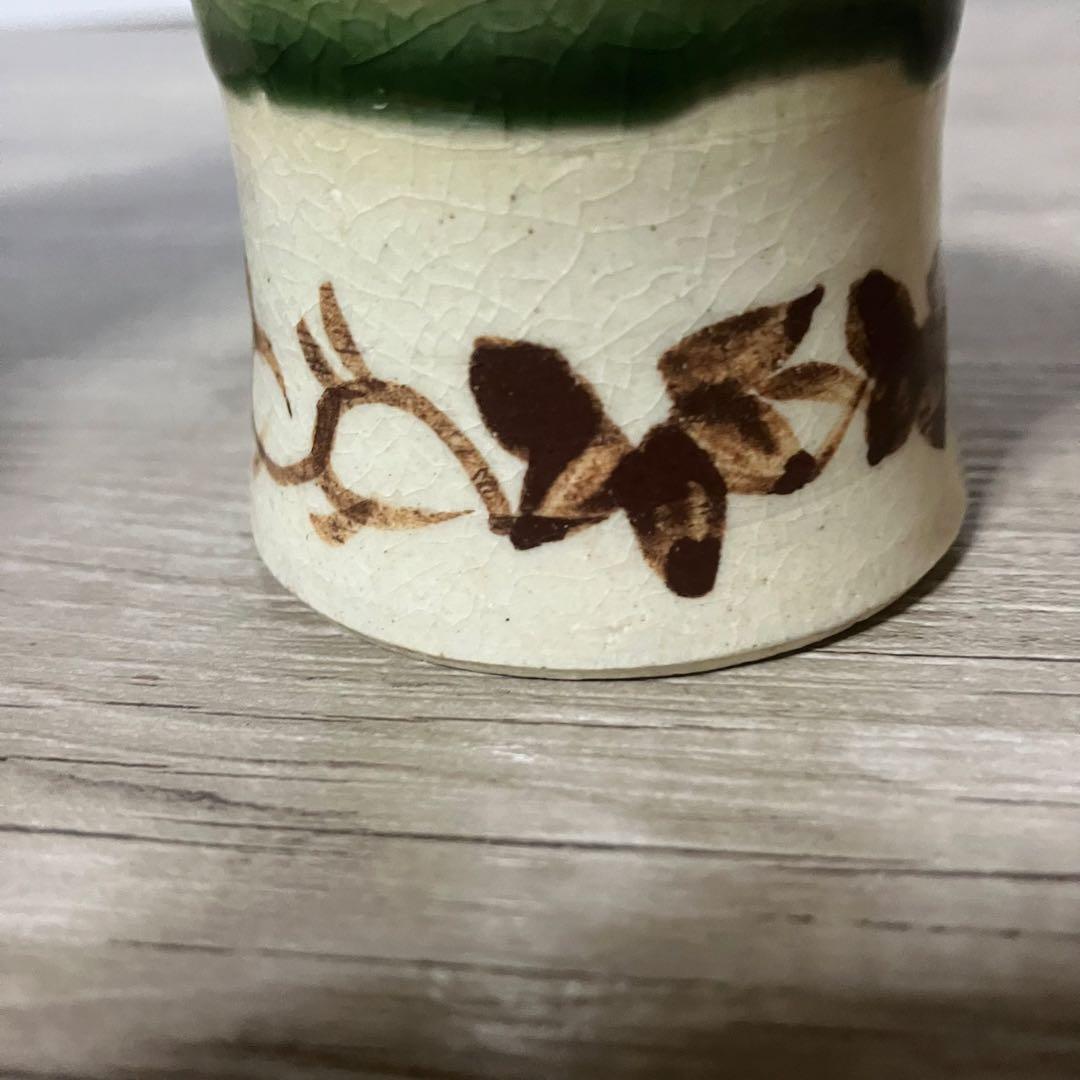 3F 【茶道具】織部焼 陶器製 蓋置（ふたおき） 貫入・花文様 昭和レトロ
