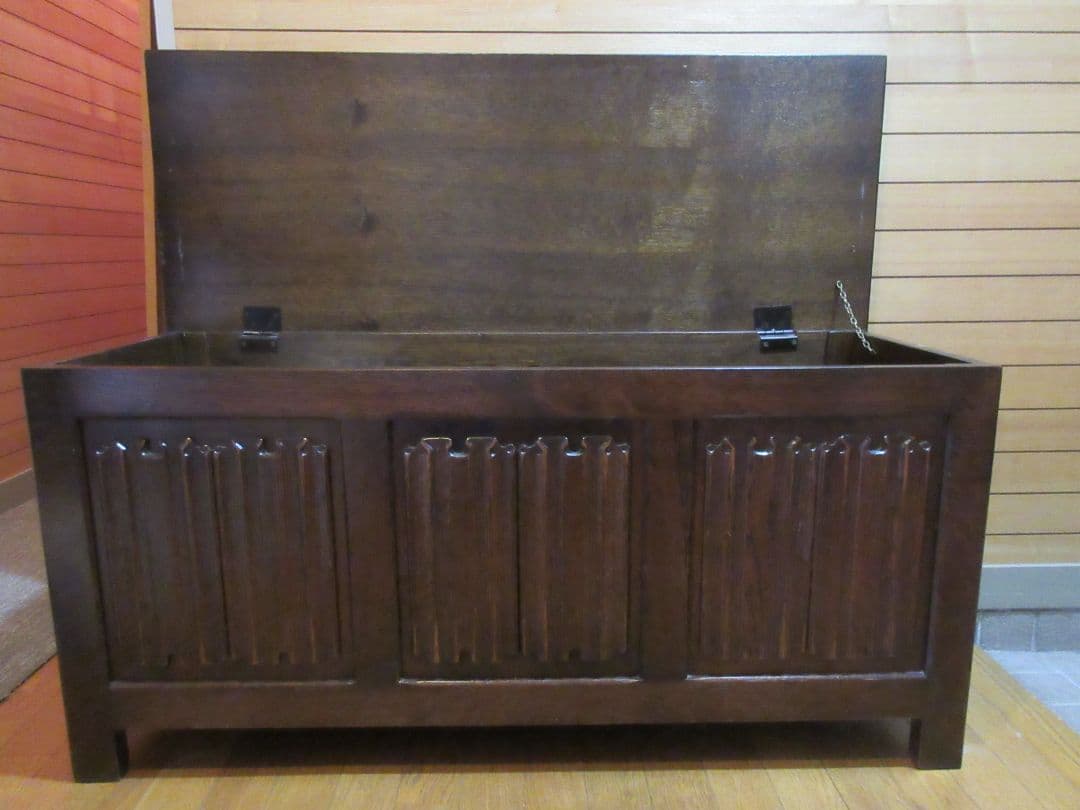 英国調 木製彫刻 収納ボックス 蓋付き アンティーク調 大型収納 インテリア