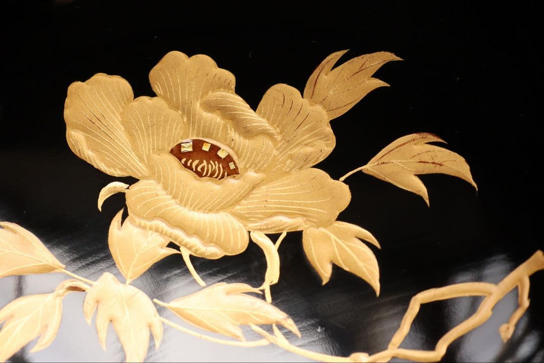 【CM433】天然木漆塗 獅子牡丹唐草金蒔絵 黒塗椀 三客 / (検) 輪島加賀