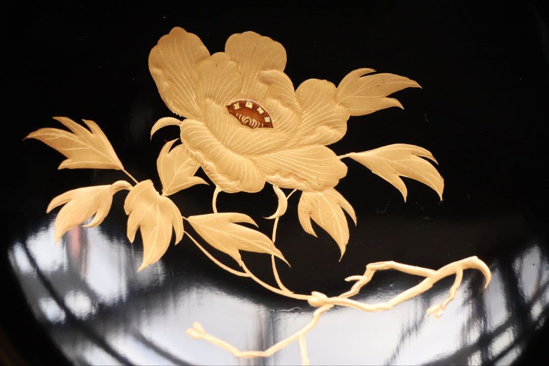 【CM433】天然木漆塗 獅子牡丹唐草金蒔絵 黒塗椀 三客 / (検) 輪島加賀