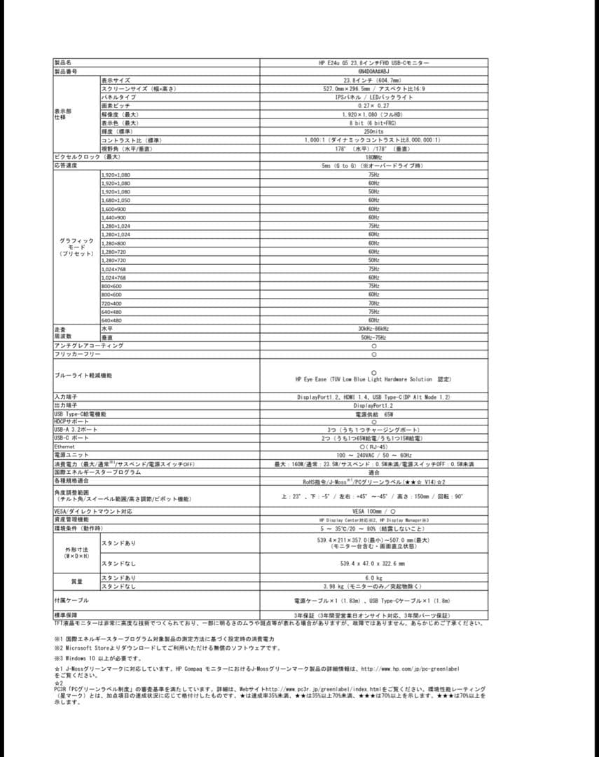HP E24u G5(PCモニター) 23.8インチ　USB-Cタイプ