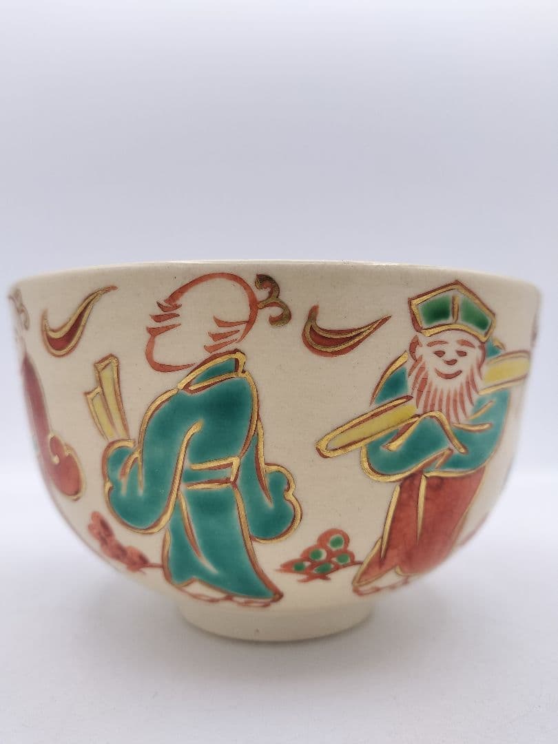 c313 茶碗 仁清写 八仙人 高台寺窯 木箱 茶道具 古物
