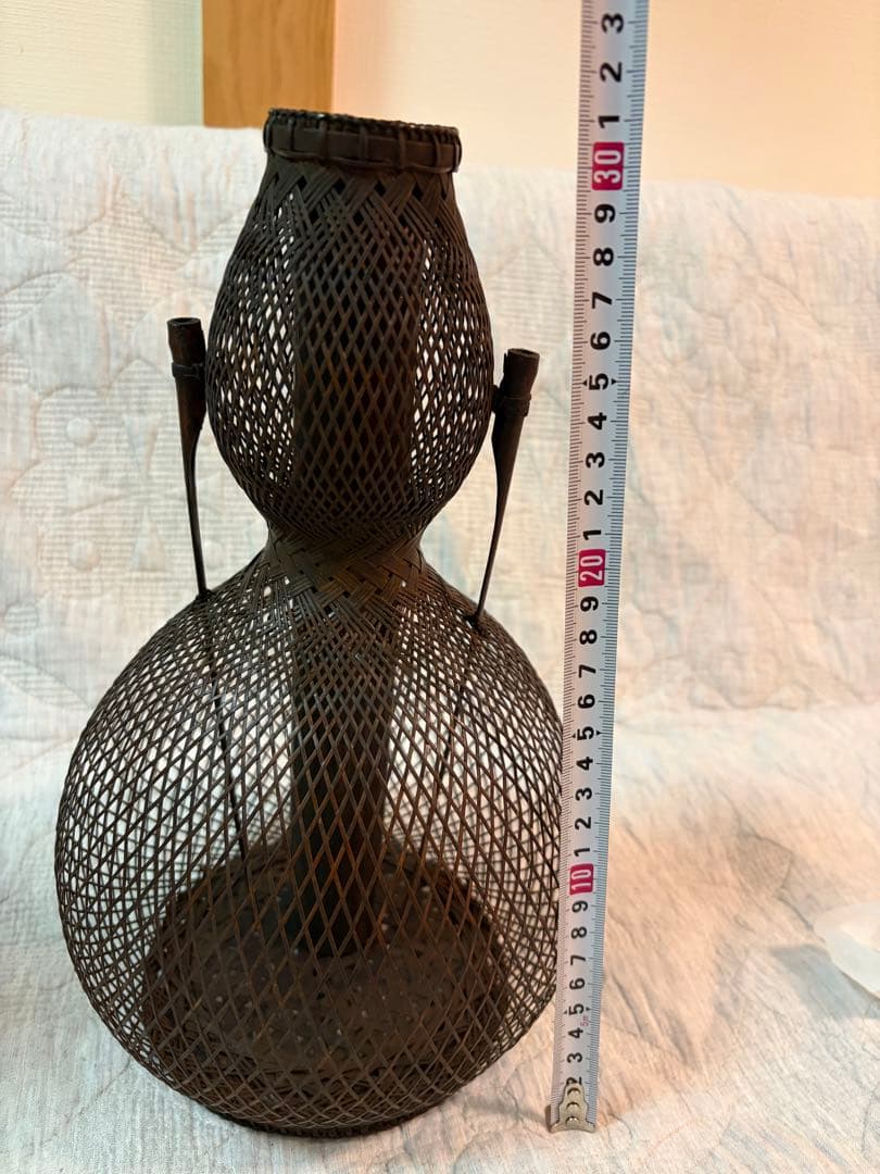 船橋重郎作　瓢形 手付竹花籠 (茶道具)