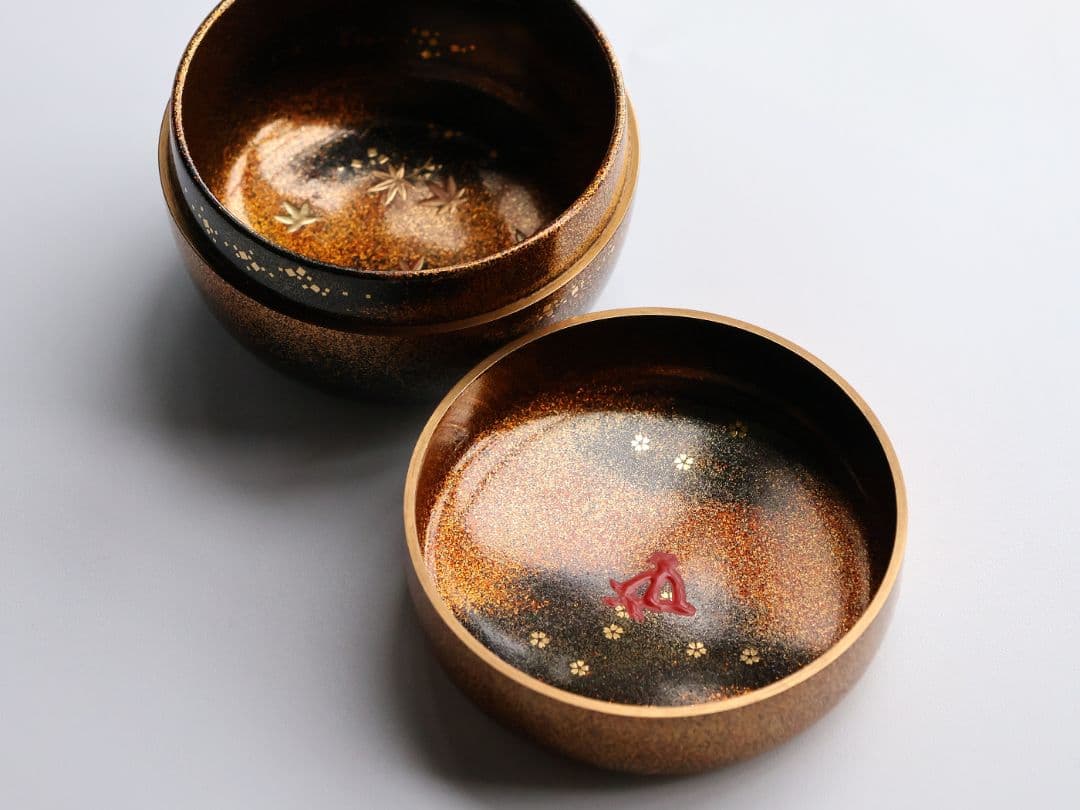 【MB286】茶道具 加賀蒔絵 福島一恵 扇面 雲錦蒔絵 平棗 鵬雲斎書付 共箱