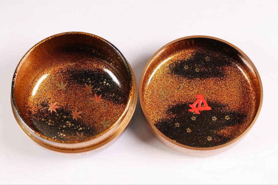 【MB286】茶道具 加賀蒔絵 福島一恵 扇面 雲錦蒔絵 平棗 鵬雲斎書付 共箱