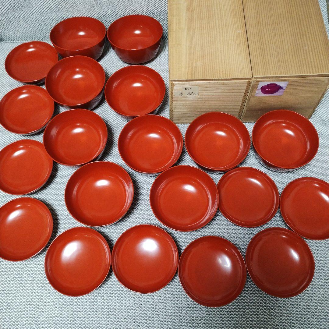 蓋付き朱塗り椀 木箱付き2箱 10客