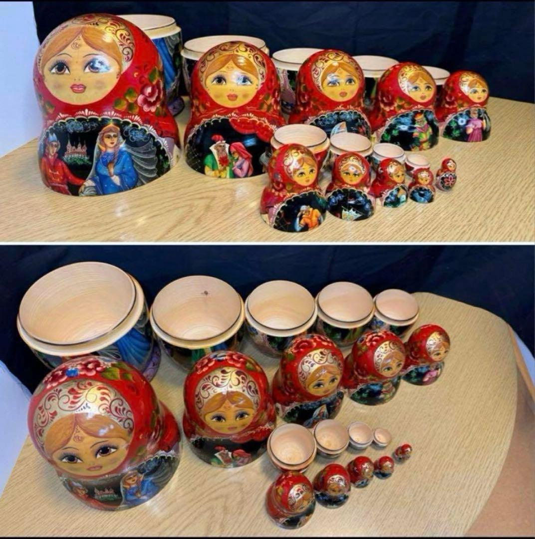 ロシア　ヴィンテージ アーティスト作品、大きなマトリョーシカ　10組。現状