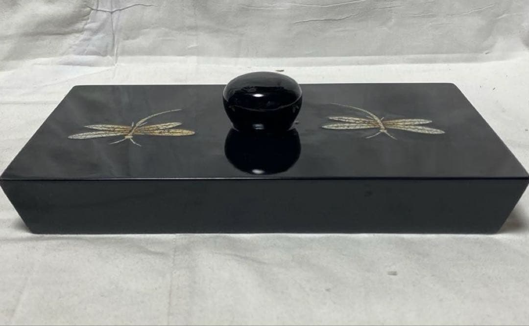 日本伝統工芸品 黒漆器 トンボ柄象嵌入り装飾 美品