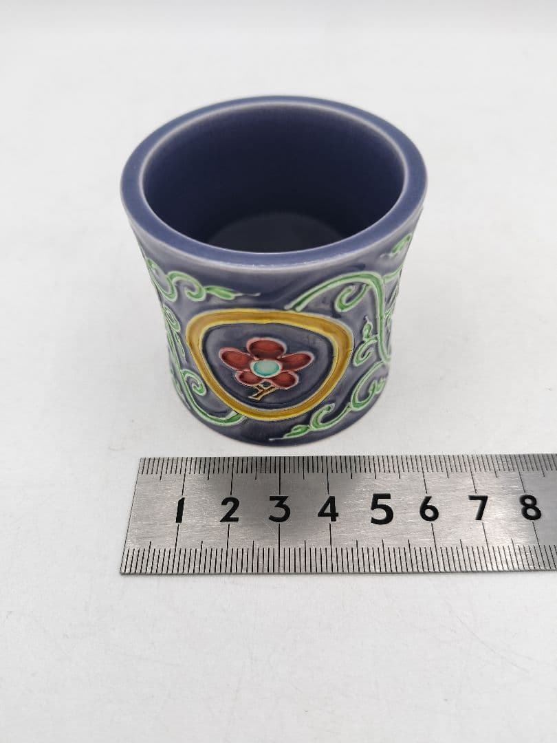 c931 蓋置 紺紫交趾松竹梅唐草 中村翠嵐 木箱 茶道具 古物