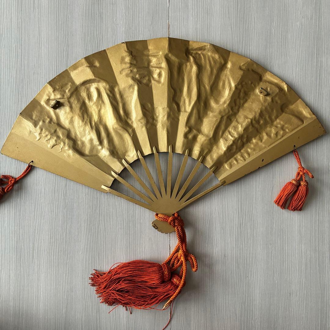 飾扇　扇面　金属工芸　ヴィンテージ　工芸品　骨董品　壁飾り　能　歌舞伎　縁起物