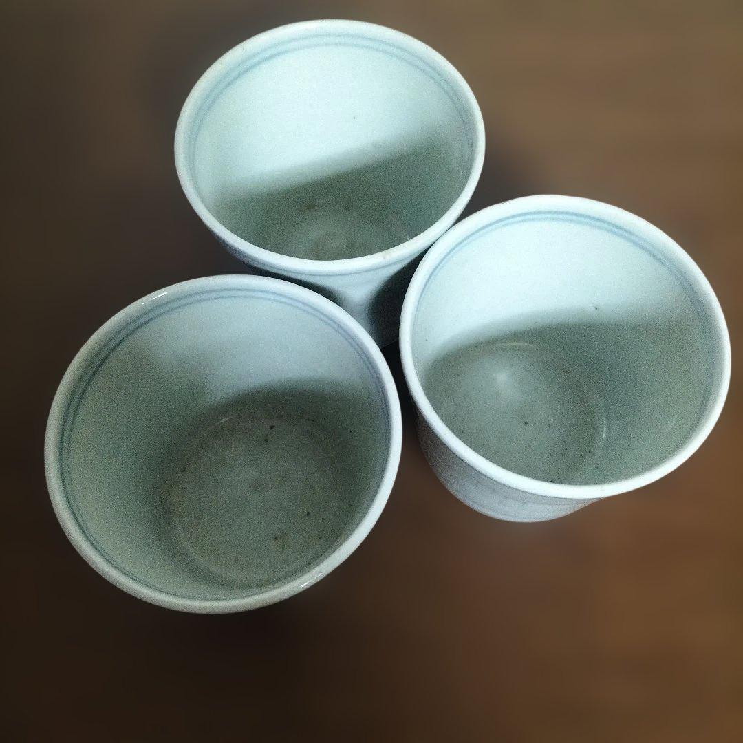 蕎麦猪口　古伊万里　染め付け　切込　風景図柄　3脚おまけ2個