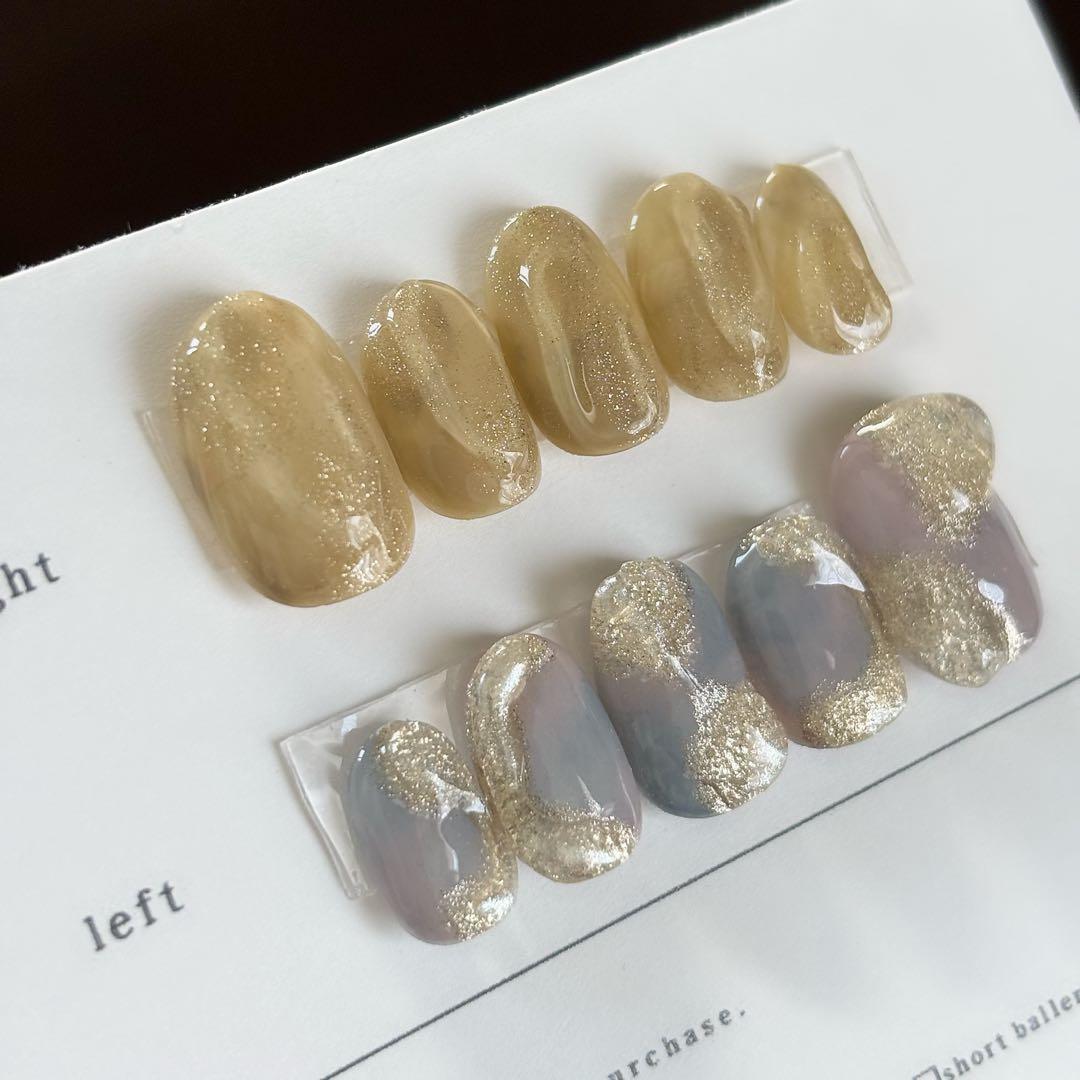 ［02］ネイルチップ ニュアンスネイル 淡色ネイル 韓国 ラメ 鉱物 オーダー