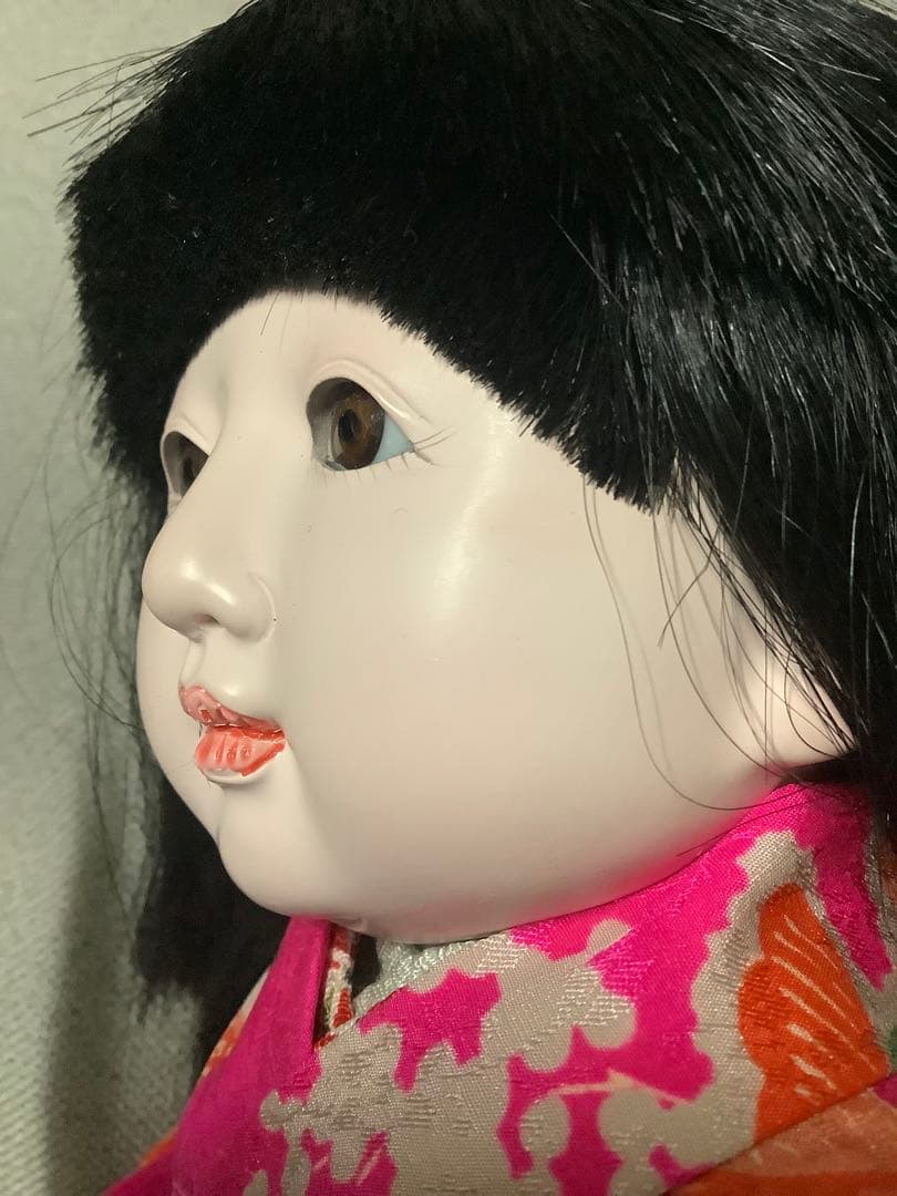 お顔に目立つひび割れあり！市松人形 藤村明光 約40cm