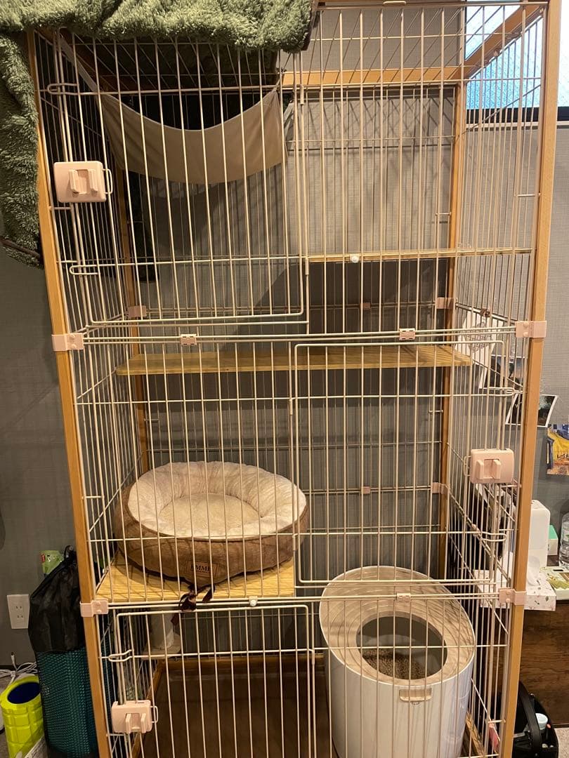 猫　キャットケージ　木製　3段　175.5cm