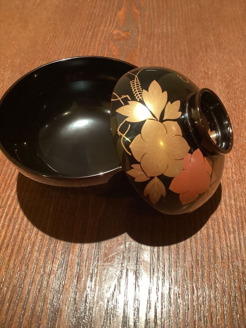 【美品】輪島塗 鉄仙蒔絵付 吸物椀五客セット 共箱 茶道具 懐石道具