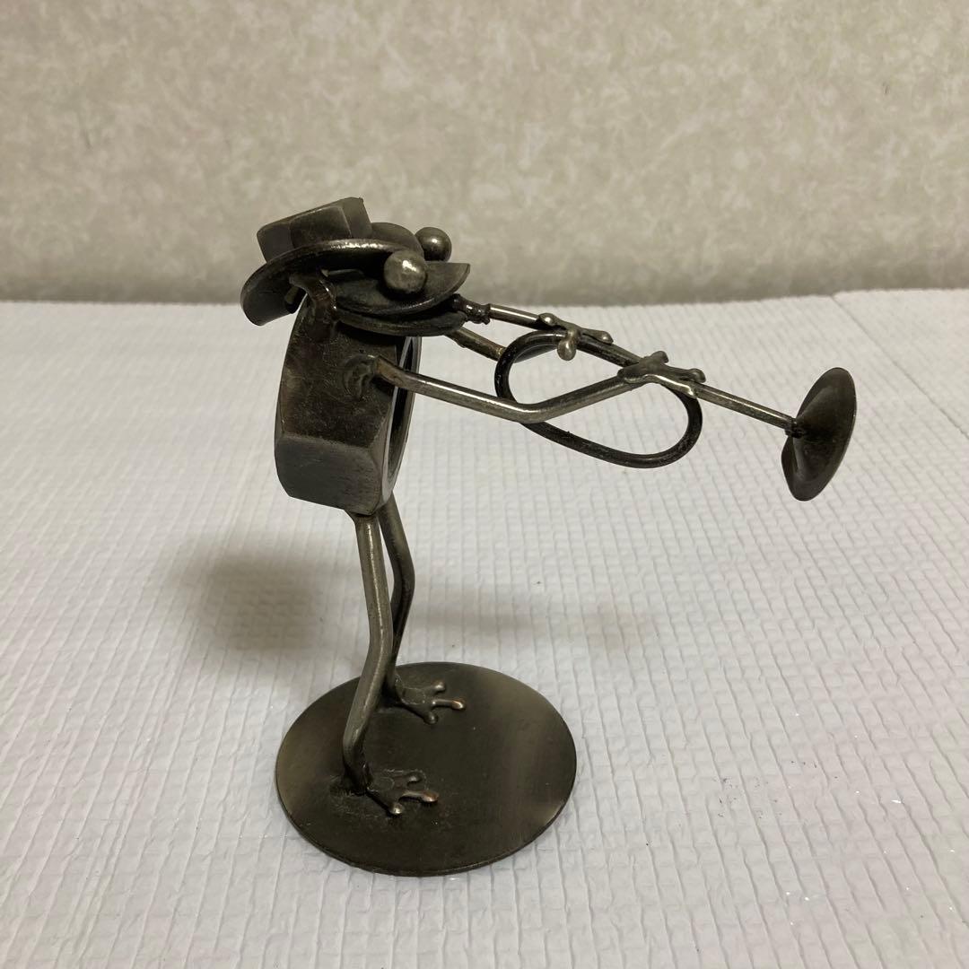メタルクラフト 溶接アート カエル 音楽隊 バンド 4体セット オブジェ 置物