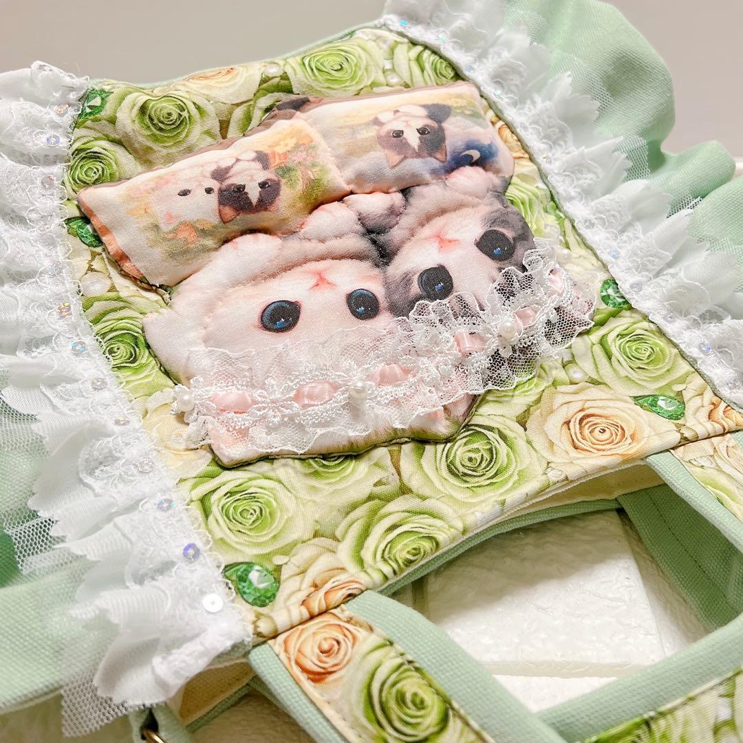 m*e様 ✿ お花と子猫の贅沢フリル＆レース トートバッグ ✿ハンドメイド