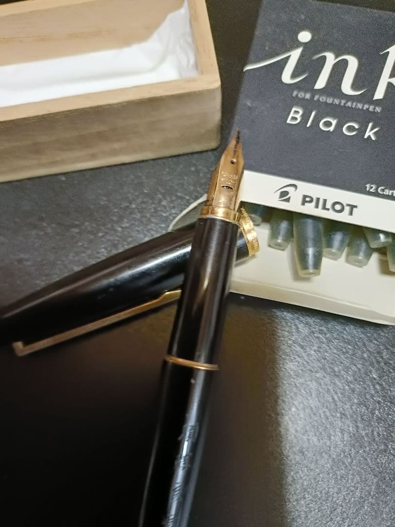 パイロット 万年筆 黒色 14金ペン先替えインク付