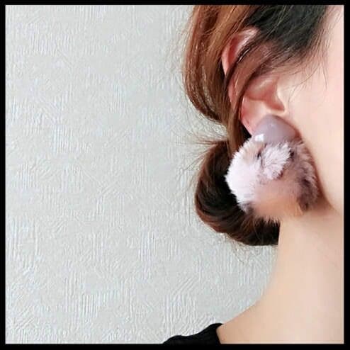 No.748【10ペア】 エコファー 2way ハンドメイド ピアス イヤリング