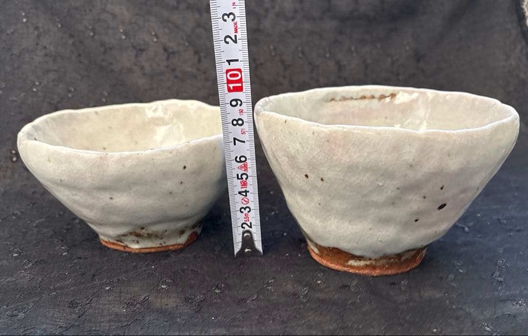 茶碗　2客組　手作り　大小　ペア　飯碗　ご飯茶碗　粉引茶碗　茶道具