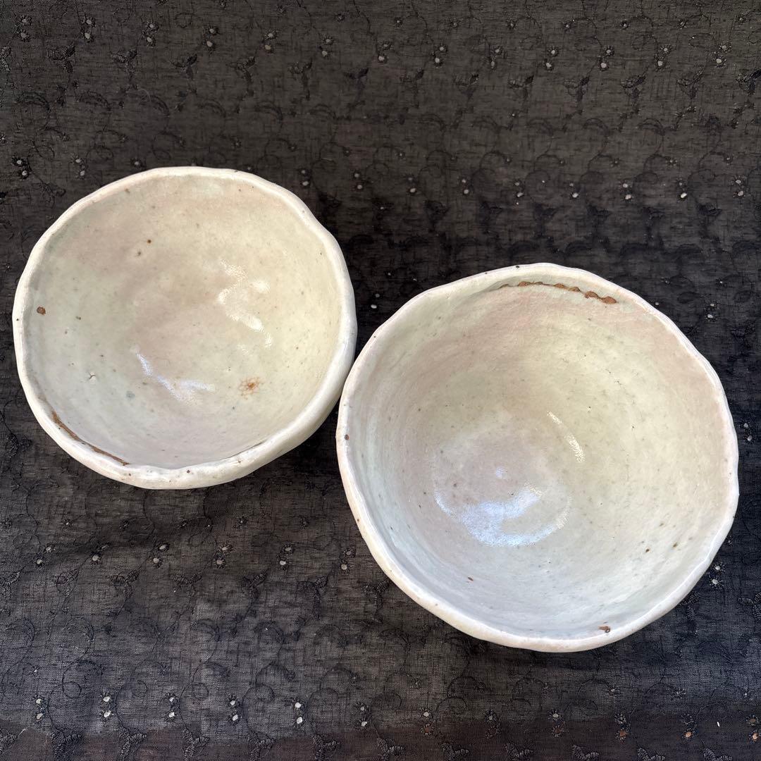 茶碗　2客組　手作り　大小　ペア　飯碗　ご飯茶碗　粉引茶碗　茶道具