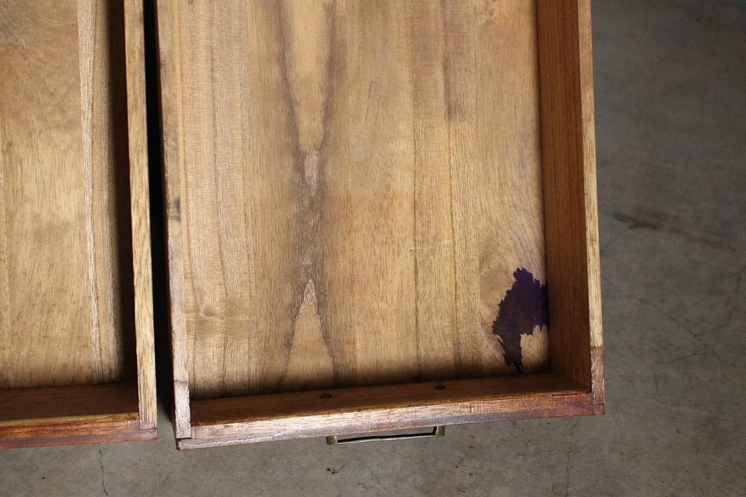 古い木製の片袖机　引き出し5杯　ワークデスク　作業台　引き出し　古家具