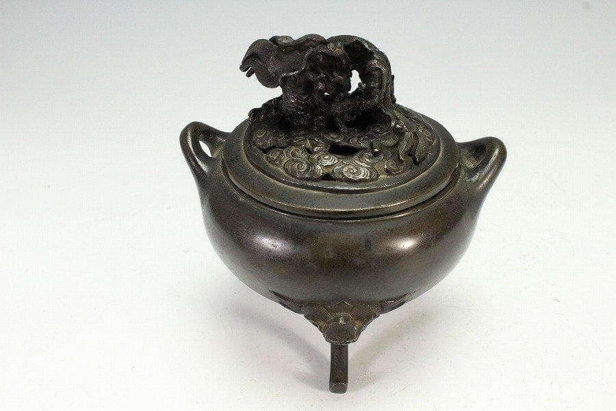 古銅 龍火屋 獣足 香炉 高14cm 旧家蔵出