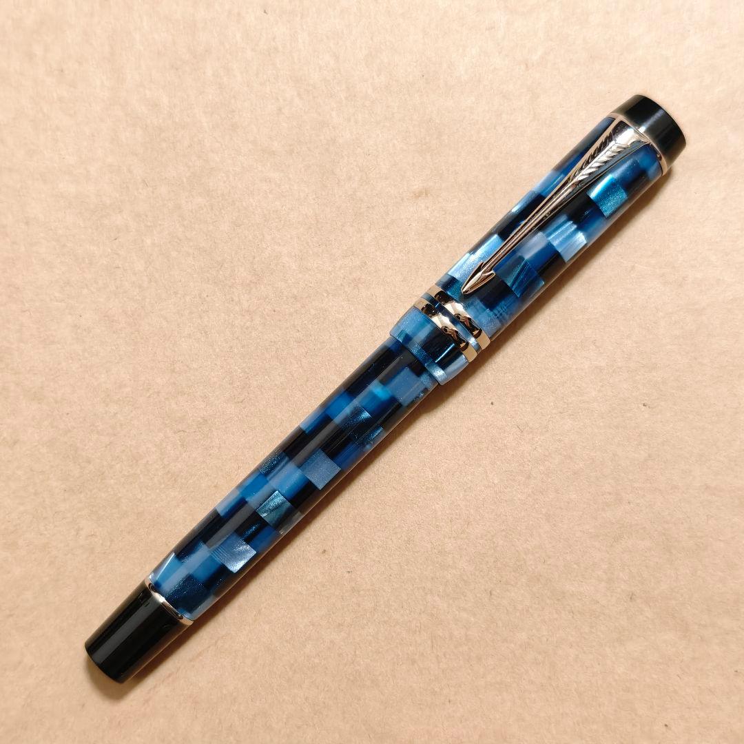 Parker デュオフォールド チェックブルー 万年筆 パーカー
