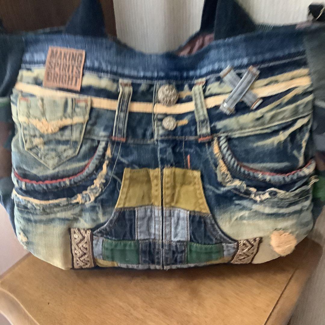 ハンドメイド　リメイクデニム　トートバッグ　肩掛け可能　 L L