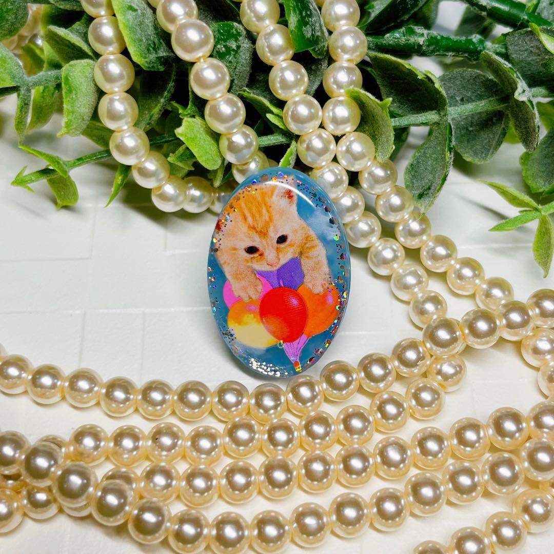 ゆきそら様お取置きレジンヘアゴム 風船に乗った猫ちゃん お空の旅No.960