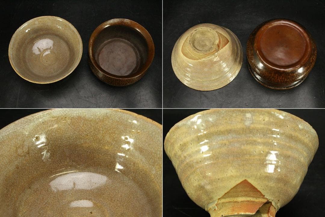 茶道具 古萩茶碗 銅建水 瀬戸茶入 竹蓋置 柄杓 帛紗まとめて(ZE788)