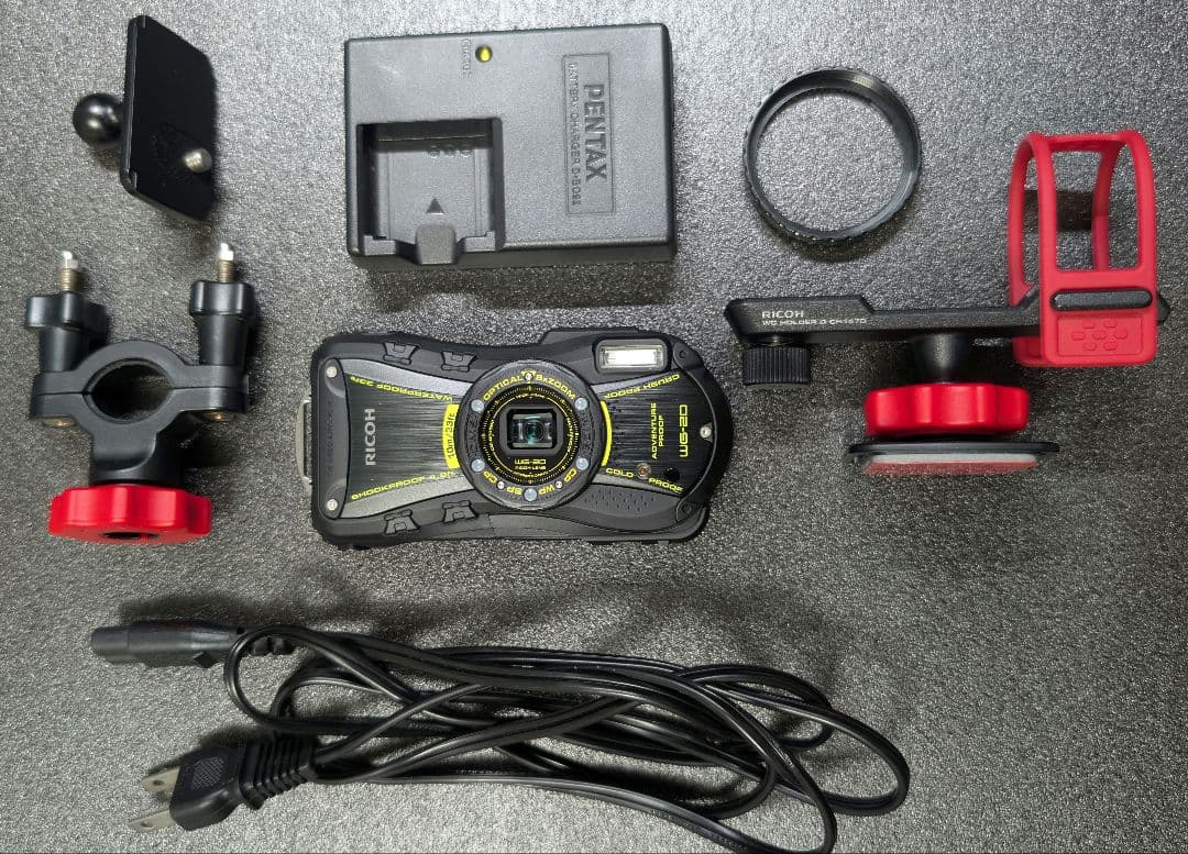 【動作品】RICOH WG-20 防塵防滴アウトドアコンデジ+各種マウントセット