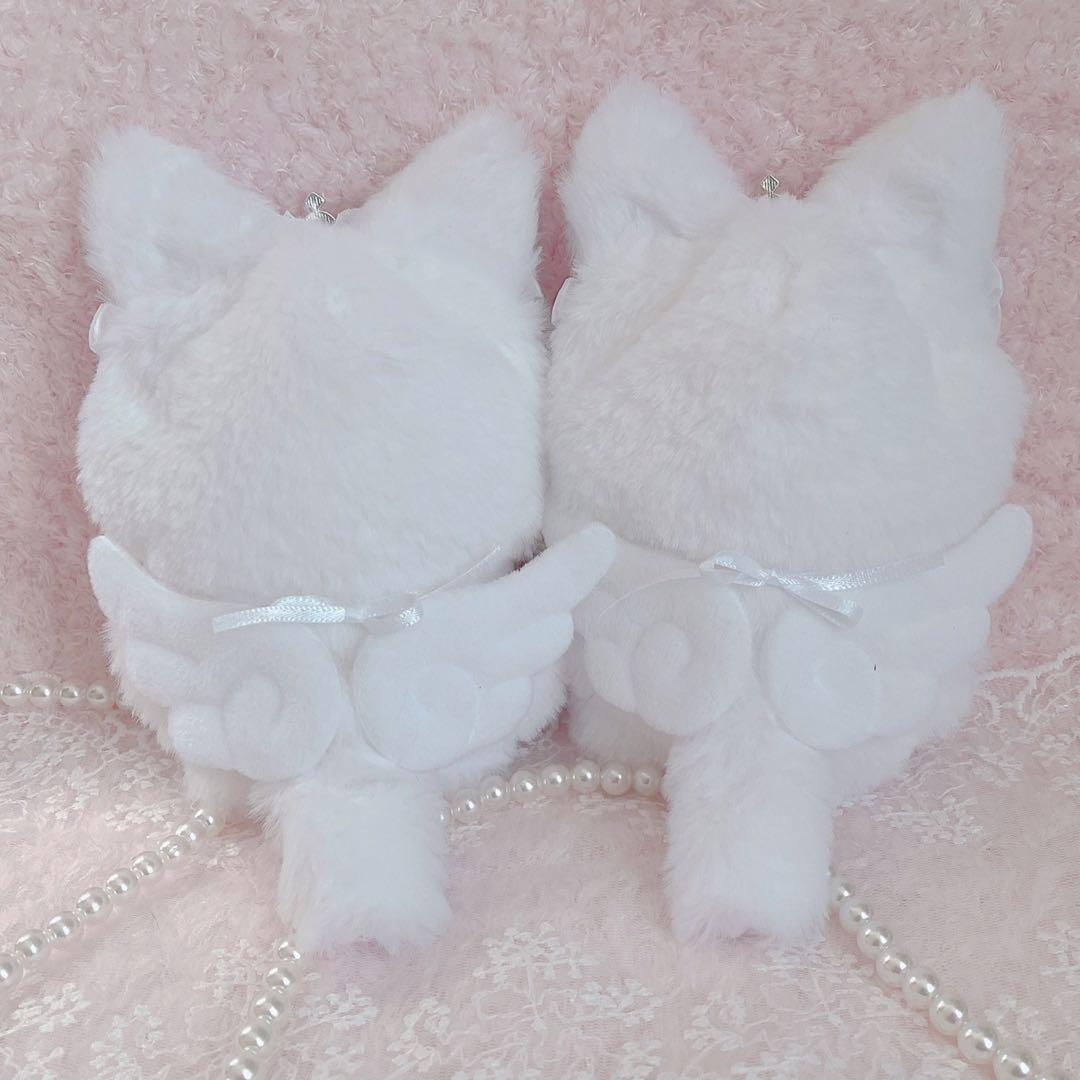 b.215 ぬい服 12cm ちびぐるみ 着ぐるみ メイド 白 天使 ねこセット