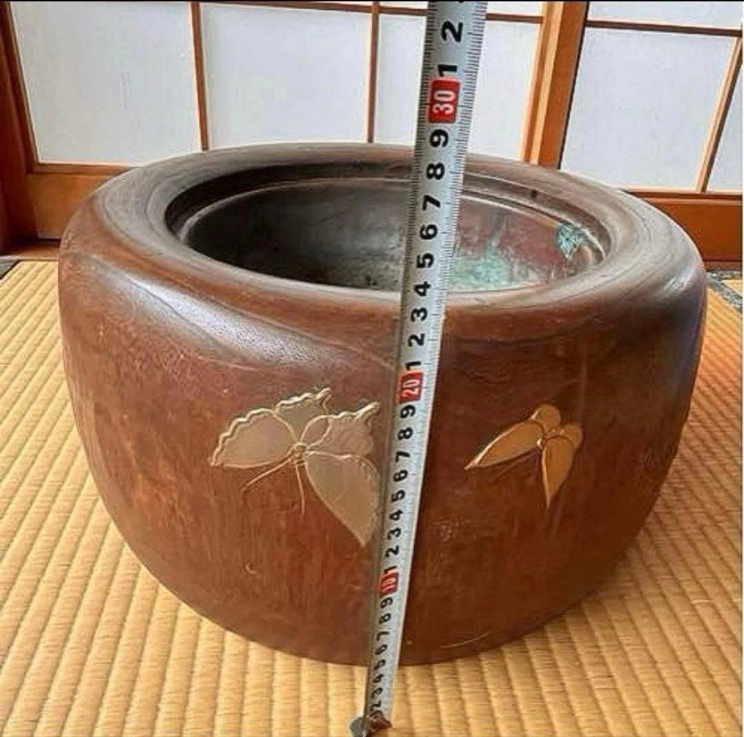 古い桐の火鉢 草花金蒔絵 時代家具 民具 骨董 インテリア アンティーク