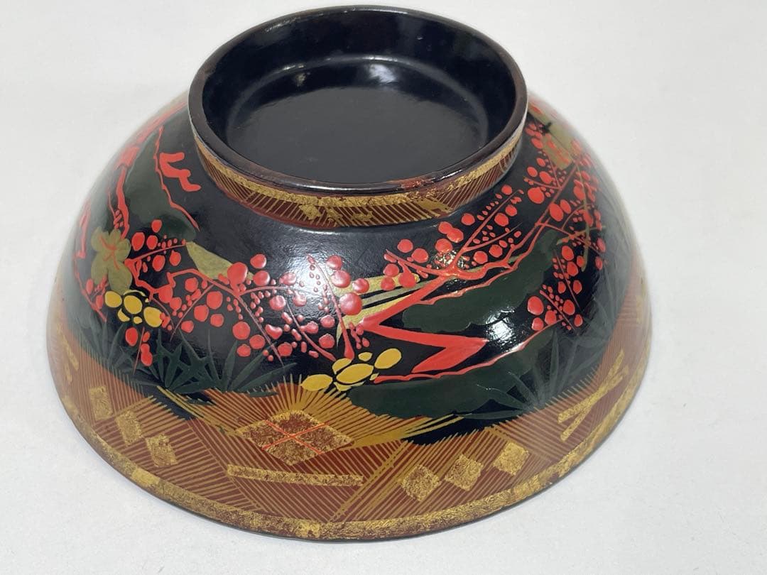【現状品】漆器 秀衡塗 蓋付椀 金彩 朱塗 割烹 懐石 アンティーク 2個