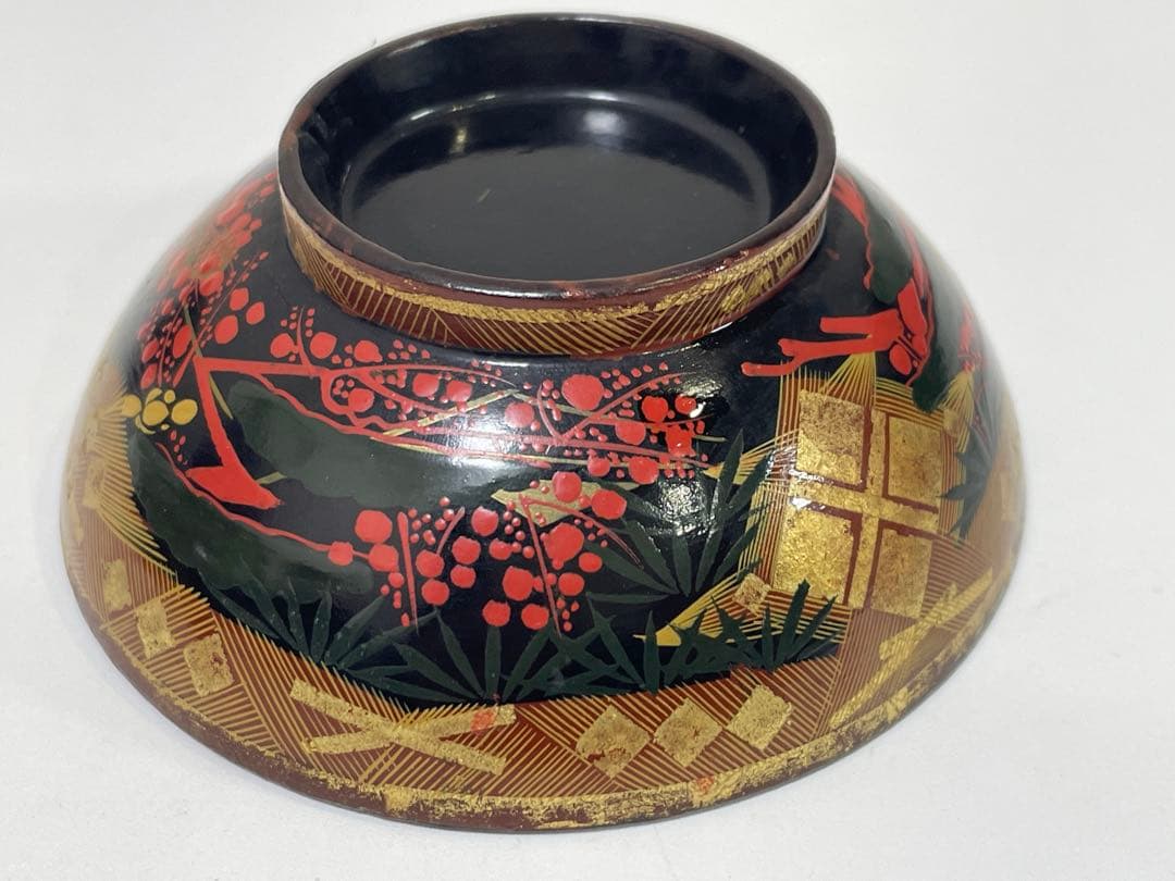 【現状品】漆器 秀衡塗 蓋付椀 金彩 朱塗 割烹 懐石 アンティーク 2個