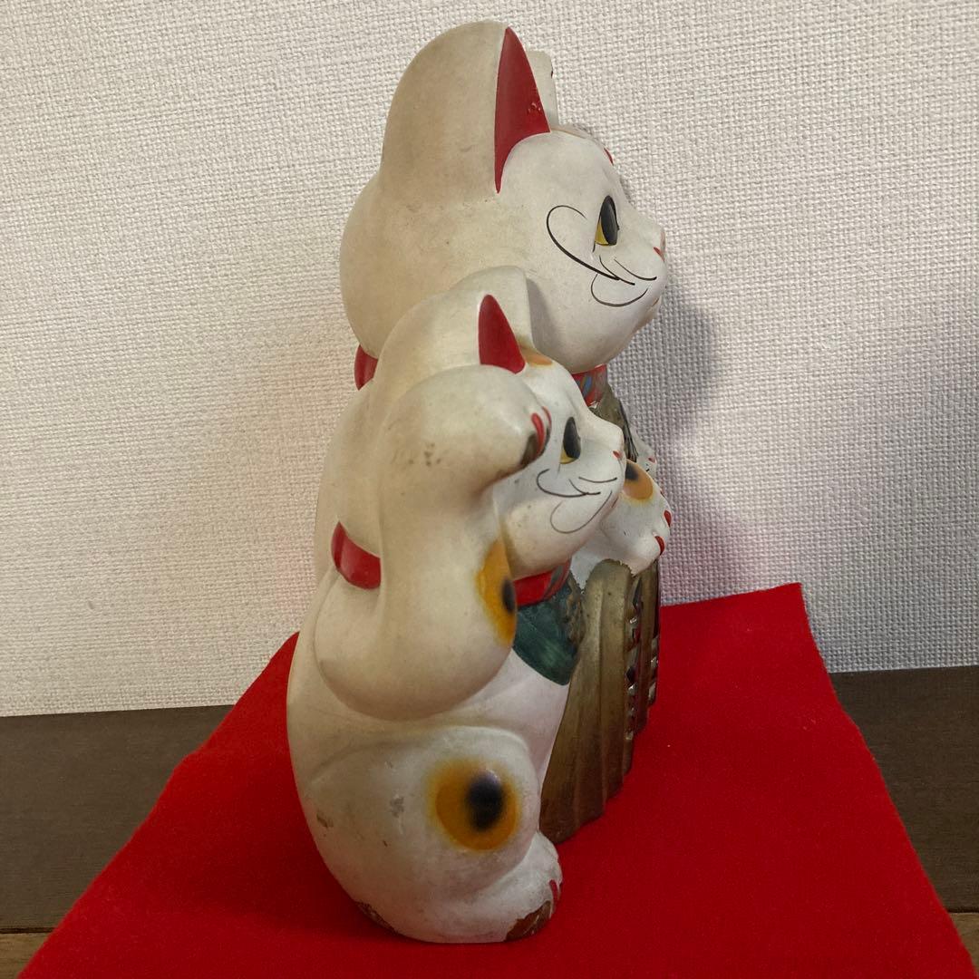 冨本人形園　招き猫　親子　古い　60年以上　昭和　レトロ　アンティーク　常滑焼