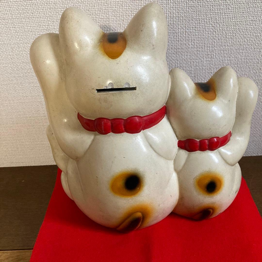 冨本人形園　招き猫　親子　古い　60年以上　昭和　レトロ　アンティーク　常滑焼