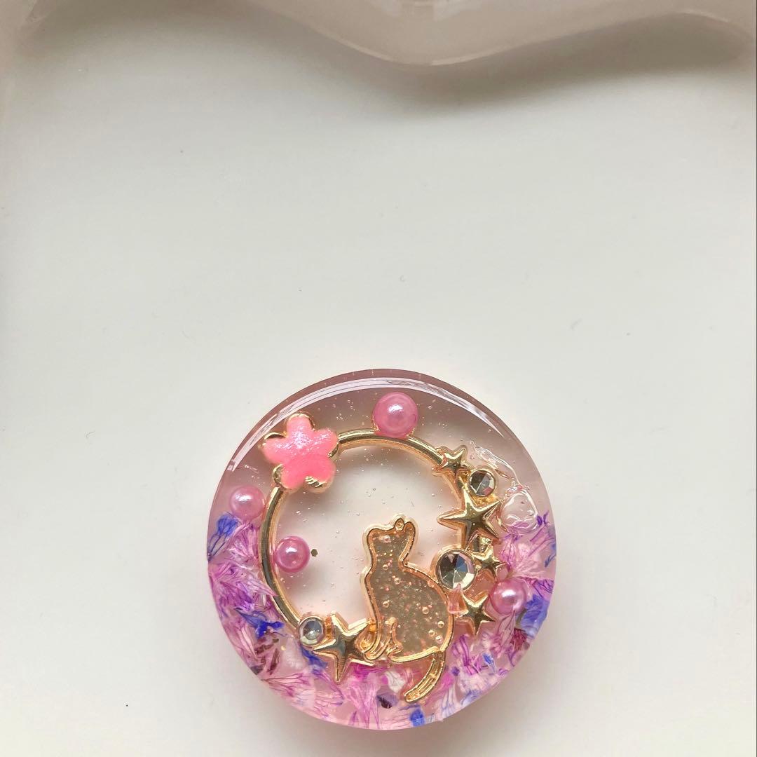レジン　ヘアゴム　花と猫　クリアピンク◡̈♥︎