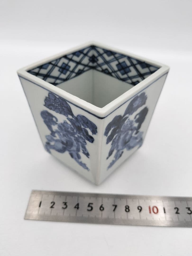 c242【新品・未使用】火入 染付 菱形 正倉院文様 田中寿宝 木箱 茶道具