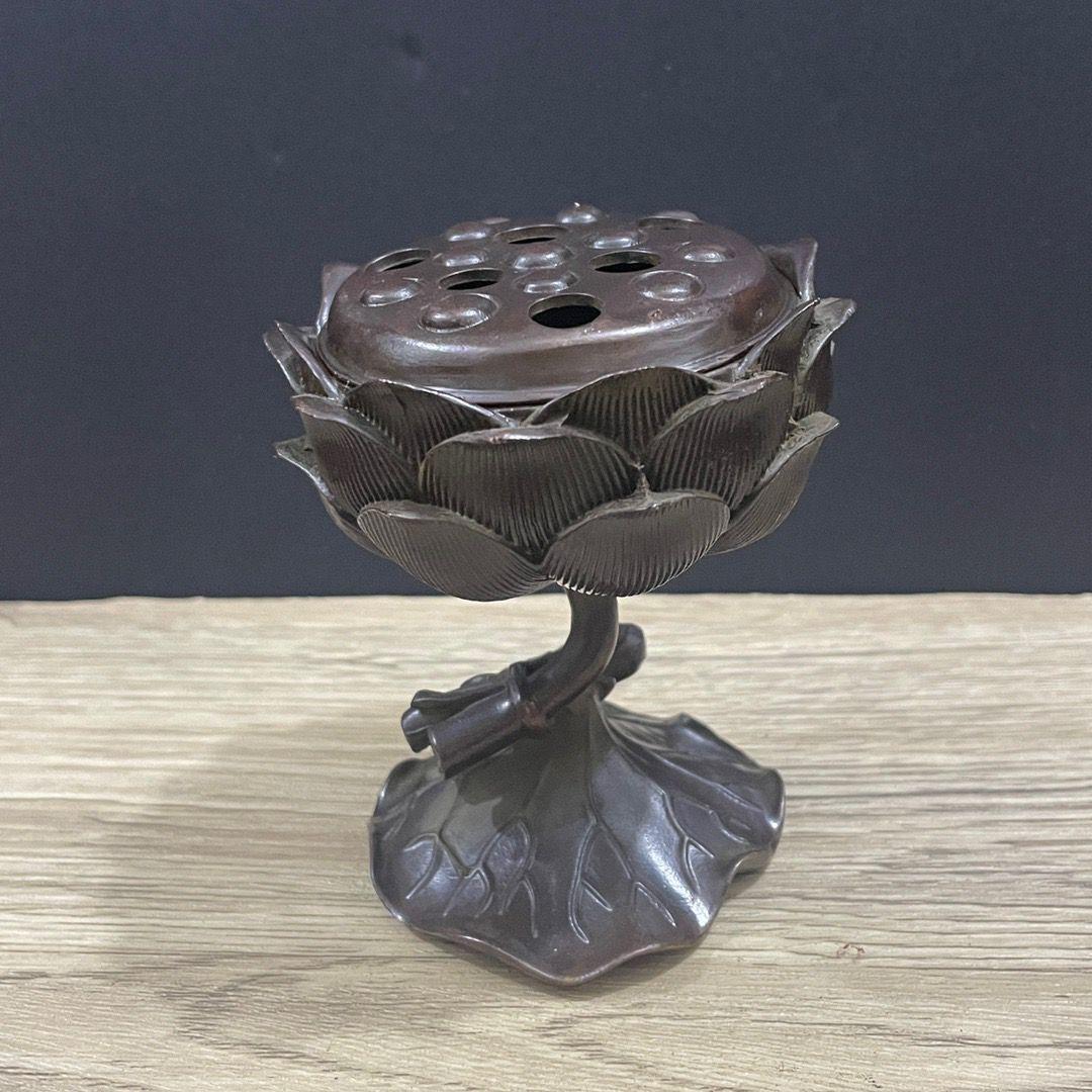 銅器 香炉 蓮葉蓮花香炉 置物