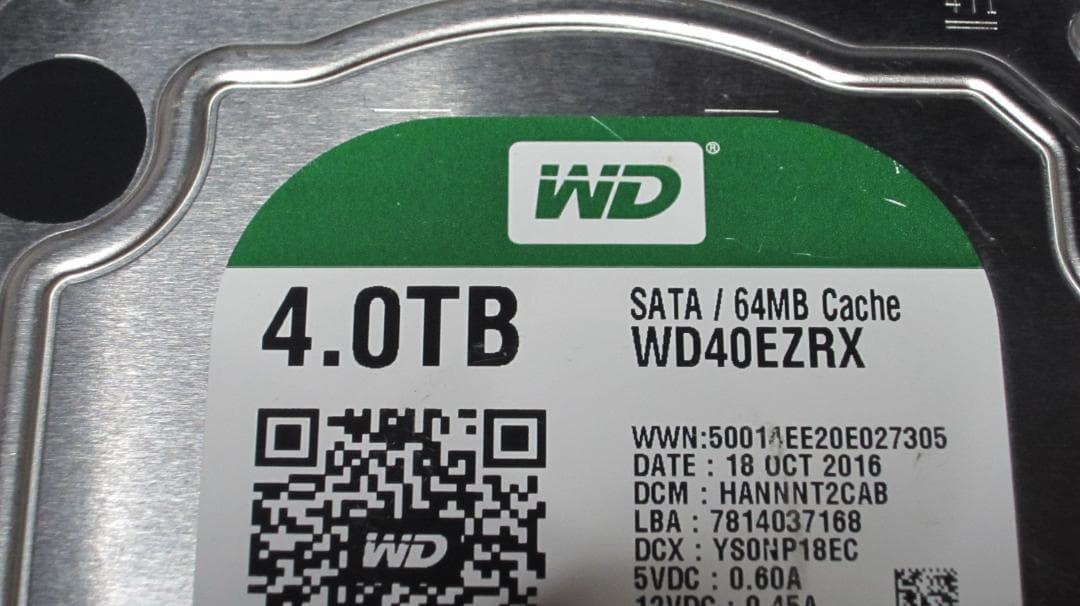 WD WD40EZRX 3.5インチ HDD 4TB SATA 正常動作確認済