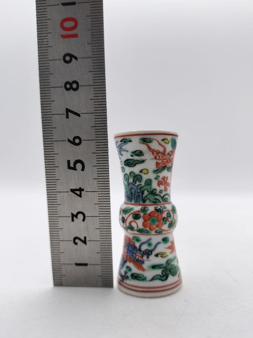 c730 煎茶　箸立 色絵 龍赤絵 神崎伸 茶道具 古物