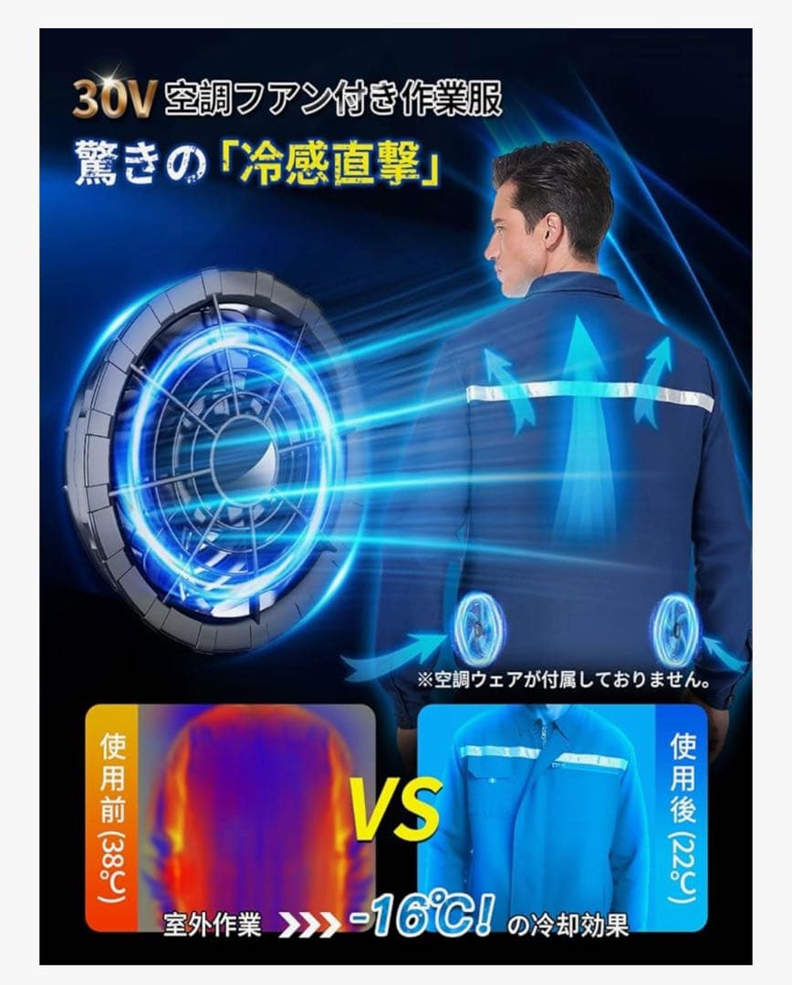 空調作業服 ファンバッテリーセット 30V超高出力 40000mAhバッテリー
