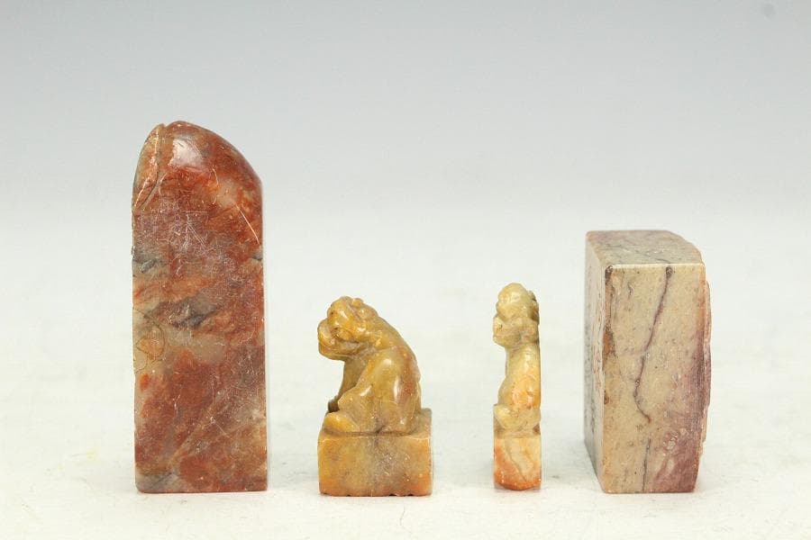 中国美術 端渓刻蔦紋 硯 銅瓜水滴 印材四 文人硯箱 まとめて(K-YC594)